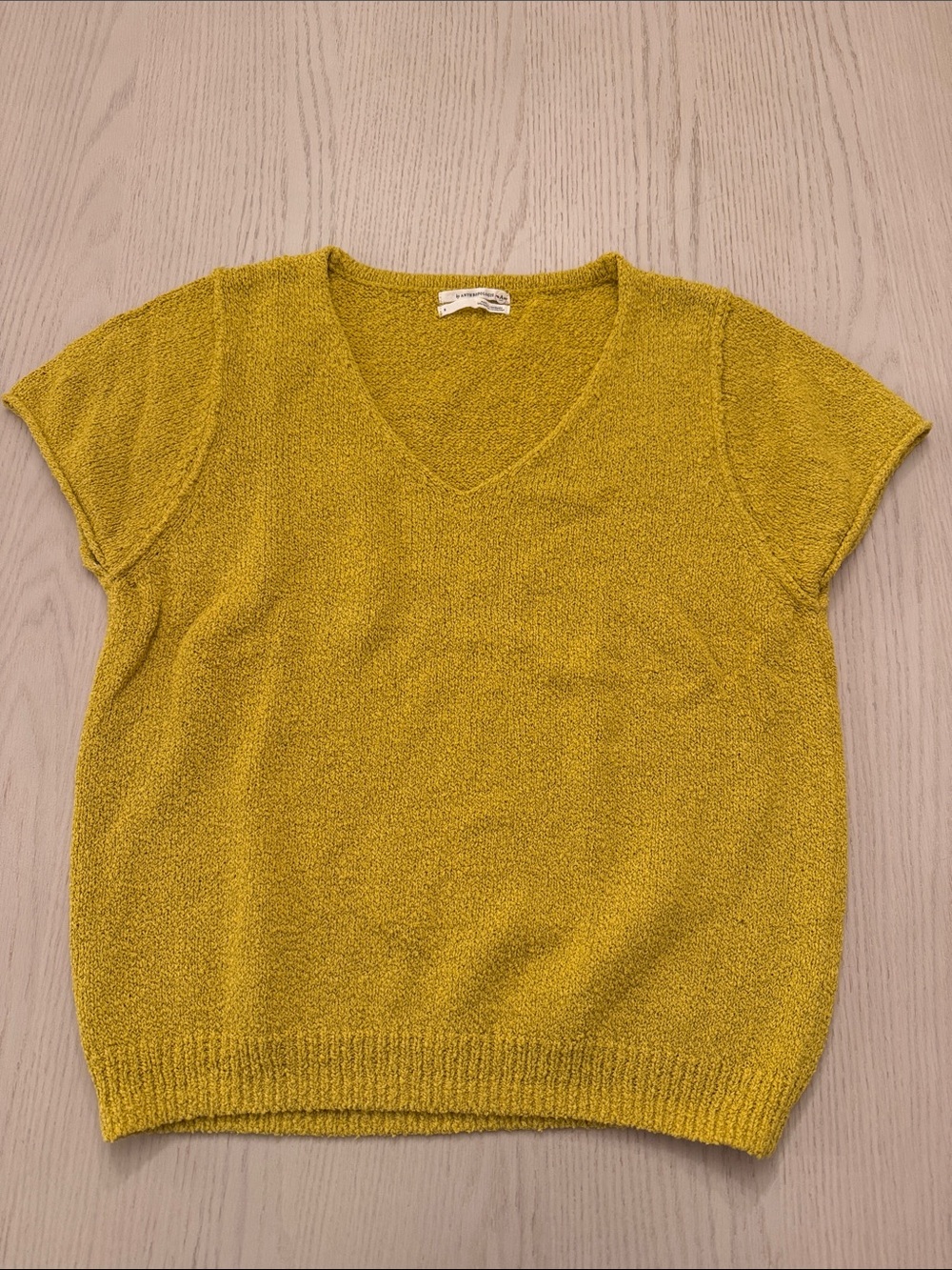 Anthropologie Short Sleeve V-Neck Sweater in Ocher
